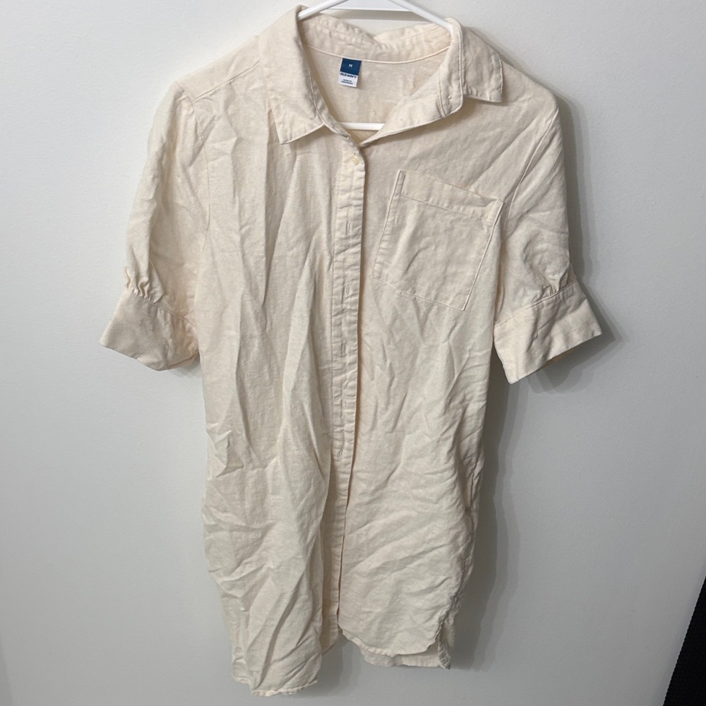 Old Navy Cream Button-Up Shirt Dress